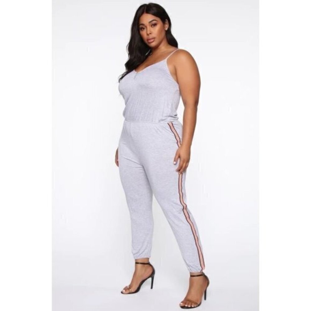 Ambiance Got My Coins Up Jumpsuit - Heather Grey Size 1X RefFNB